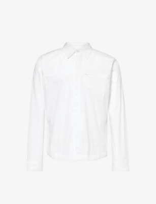 Shop Entire Studios Men's Milk Long-sleeved Chest-pocket Cotton Shirt