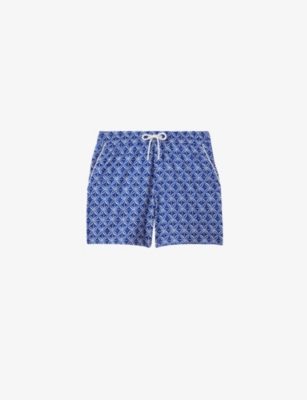 REISS: Fraser geometric-print drawstring-waist stretch recycled-polyester swim shorts