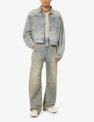 Shop Entire Studios Men's Surface Wave Faded-wash Wide-leg Jeans
