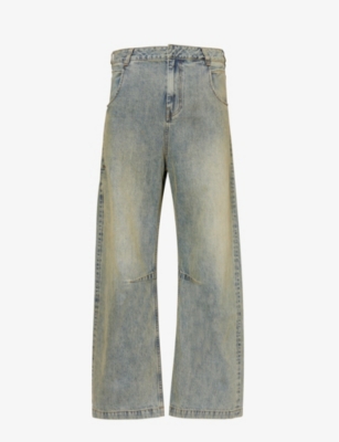 Shop Entire Studios Men's Surface Wave Faded-wash Wide-leg Jeans