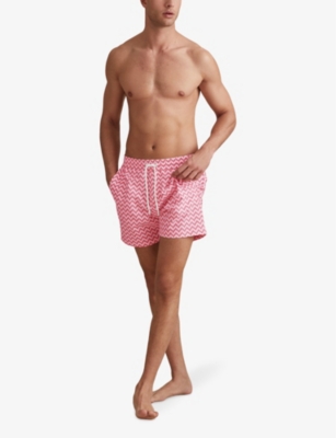 Shop Reiss Men's Bright Pink Cable Zig-zag Regular-fit Stretch Recycled-polyester Swim Shorts
