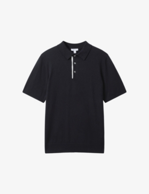 REISS: Finch contrast-trim stretch-woven polo shirt