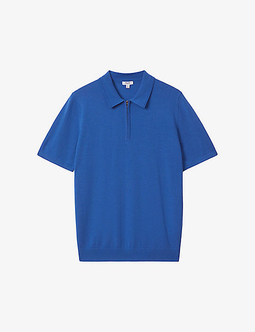 REISS: Maxwell zip-neck slim-fit knitted polo shirt