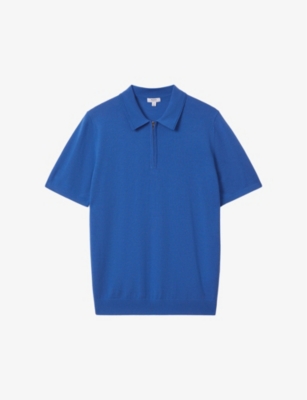 Reiss Mens Lapis Blue Maxwell Zip-neck Slim-fit Knitted Polo Shirt