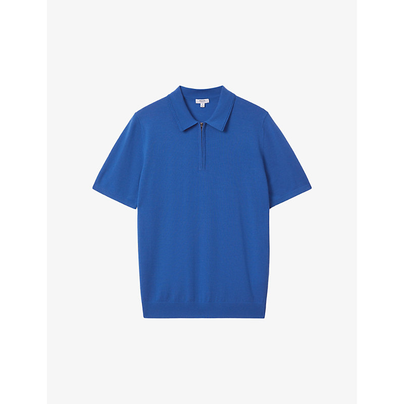 Reiss Mens Lapis Blue Maxwell Zip-neck Slim-fit Knitted Polo Shirt