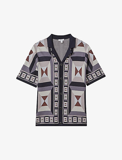REISS: Beresford graphic-pattern knitted shirt