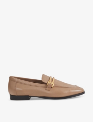 Shop Reiss Women's Nude Angela Hardware-embellished Leather Loafers