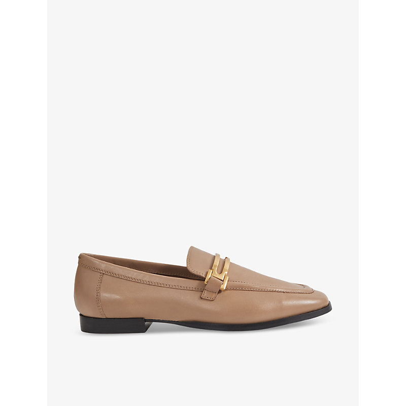 Shop Reiss Women's Nude Angela Hardware-embellished Leather Loafers