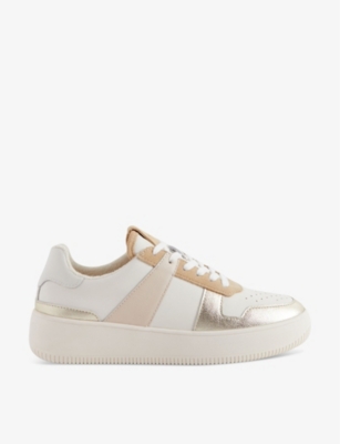Shop Reiss Women's White/gold Aird Contrast-panel Leather Mid-top Leather Trainers