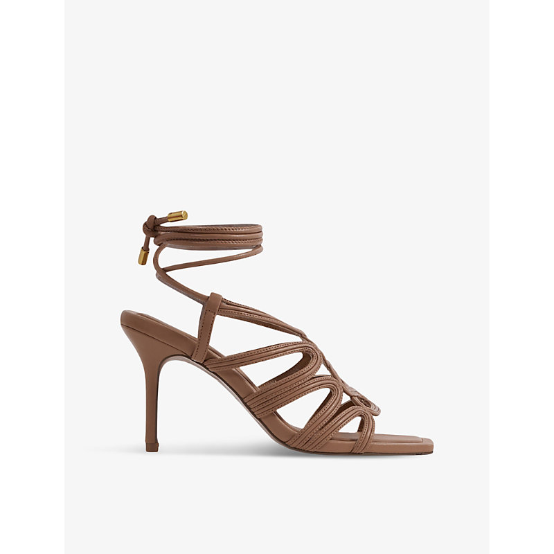 Shop Reiss Women's Nude Keira Rope-strap Leather Heeled Sandals