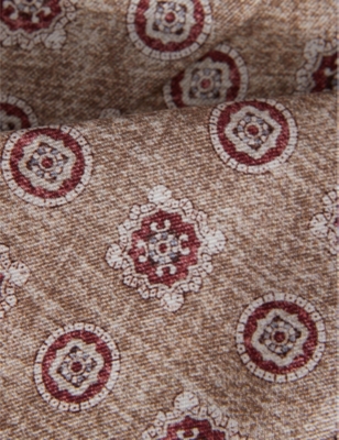 Shop Reiss Mens Oatmeal/rose Vasari Medallion-print Silk Tie