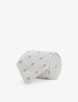 Reiss Cream Francesco Silk Blend Textured Floral Print Tie