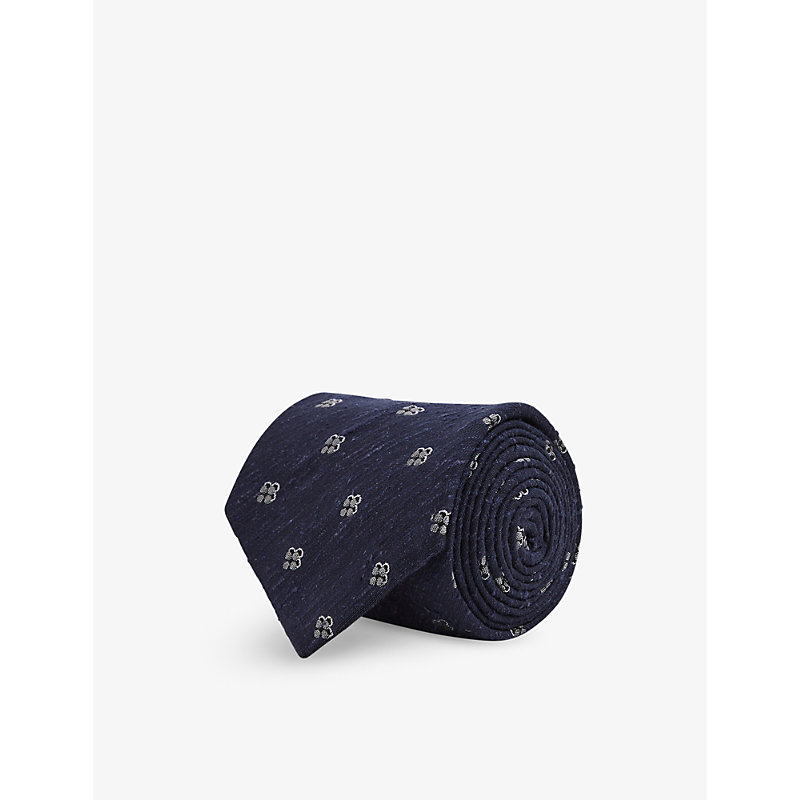 Reiss Mens Navy Francesco Floral-pattern Silk-blend Tie