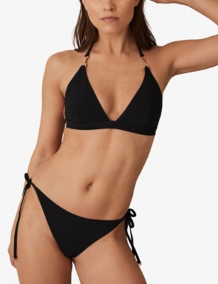 Reiss Womens Black Riah Side-tie Low-rise Stretch-woven Bikini Bottoms In Black