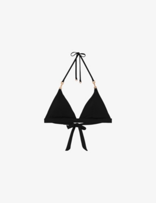 Reiss Womens Black Riah Side-tie Low-rise Stretch-woven Bikini Bottoms