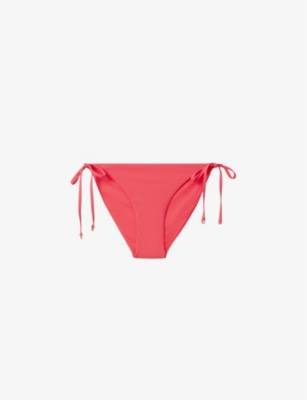 Shop Reiss Womens Coral Riah Side-tie Low-rise Stretch-woven Bikini Bottoms