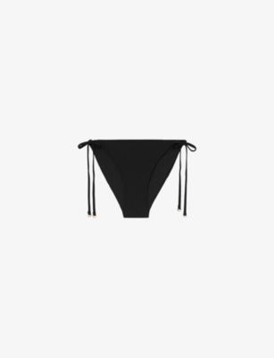 Reiss Womens Black Riah Side-tie Low-rise Stretch-woven Bikini Top