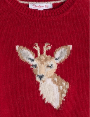 Shop Trotters Crimson Dasher Reindeer-motif Wool-blend Jumper 3-24 Months