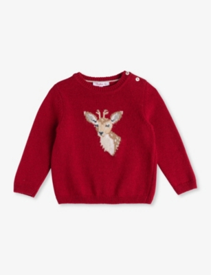 TROTTERS: Dasher reindeer-motif wool-blend jumper 3-24 months