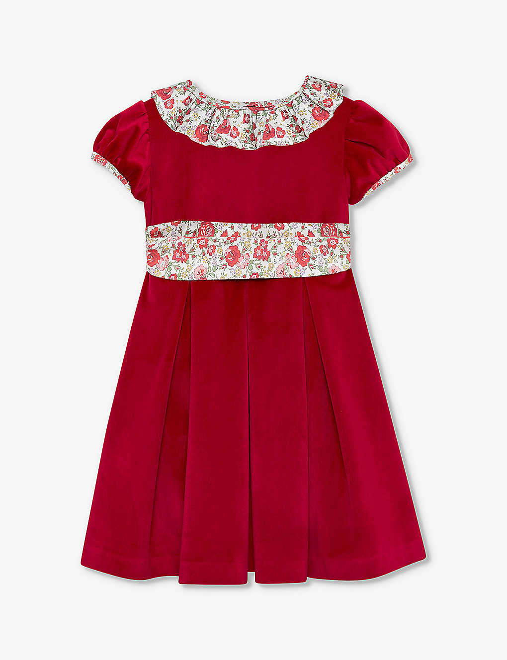 Trotters Kids' Felicite Floral-trim Velvet Dress 2-11 Years In Red