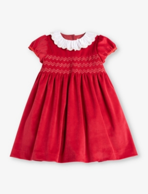 Trotters Babies'  Red Velvet Octavia Frill-collar Velvet Dress 2-11 Years