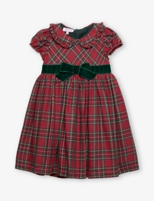 TROTTERS: Katie bow-embellished tartan cotton party dress 2-11 years