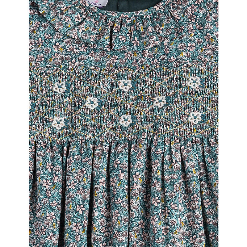 Shop Trotters Green Ragged Robin Robin Floral-print Cotton Dress 2-11 Years