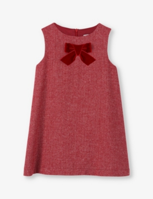 Trotters Babies'  Red Herringbone Georgina Bow-embellished Woven Dress 2-11 Years