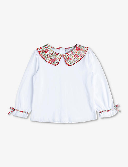 TROTTERS: Felicite floral-trim cotton-jersey blouse 2-11 years