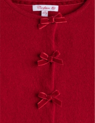 Shop Trotters Crimson Bow-embellished Velvet Cardigan 2-11 Years