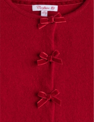 TROTTERS: Bow-embellished velvet cardigan 2-11 years