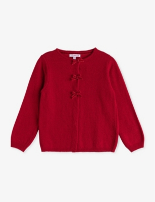 Trotters Babies'  Crimson Bow-embellished Velvet Cardigan 2-11 Years