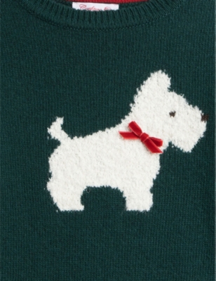 Shop Trotters Forest Green Dog-intarsia Wool-blend Jumper 2-11 Years