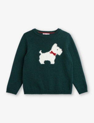 Trotters Babies'  Forest Green Dog-intarsia Wool-blend Jumper 2-11 Years