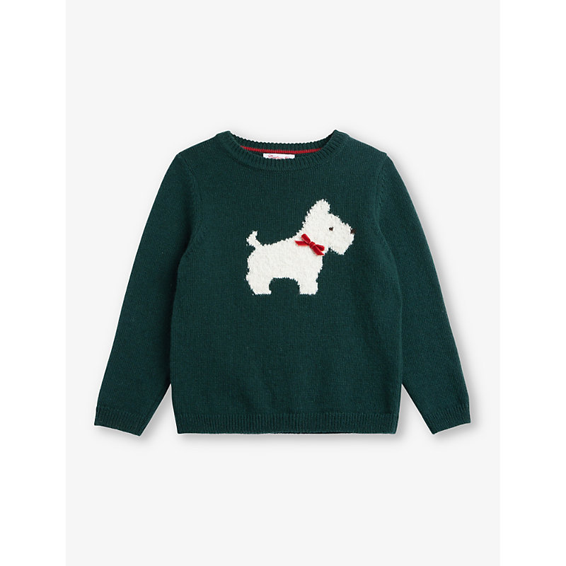 Trotters Babies'  Forest Green Dog-intarsia Wool-blend Jumper 2-11 Years