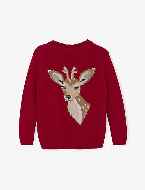 TROTTERS: Reindeer-intarsia wool-blend jumper 2-11 years