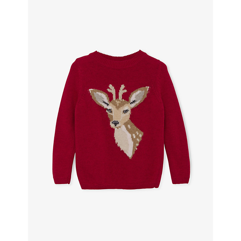 Trotters Babies'  Crimson Reindeer-intarsia Wool-blend Jumper 2-11 Years