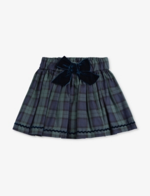 Trotters Babies'  Navy Tartan Tartan Bow-detail Cotton Skirt 2-11 Years