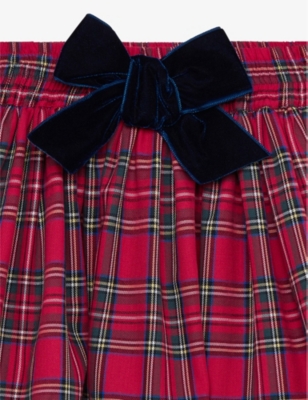 Shop Trotters Red Tartan Tartan Bow-detail Cotton Skirt 2-11 Years