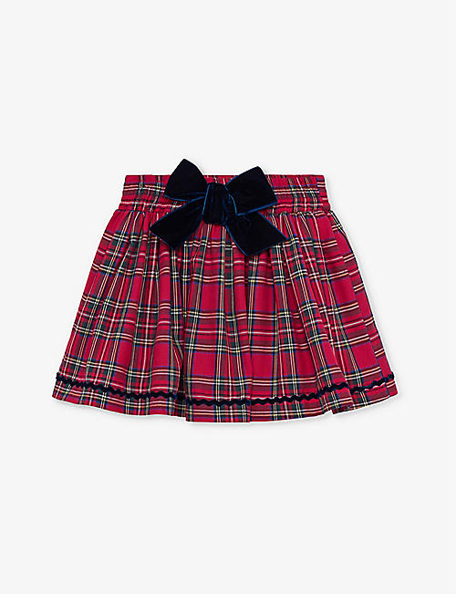 TROTTERS: Tartan bow-detail cotton skirt 2-11 years