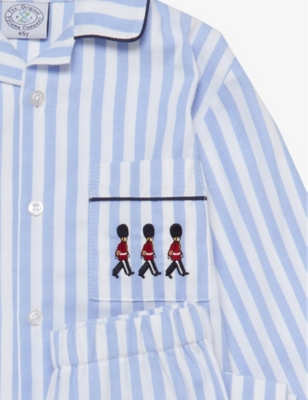 Shop Trotters Boys Blue / White Stripe Kids Felix Striped Cotton Pyjamas 1-11 Years