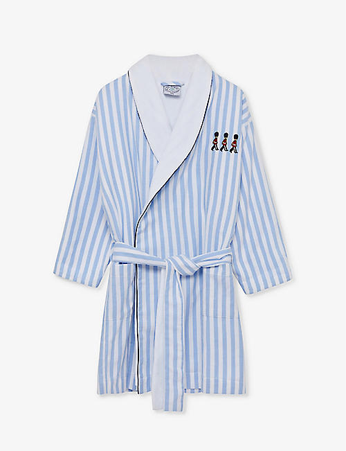 TROTTERS: Felix guardsman-embroidered striped cotton robe 1-11 years