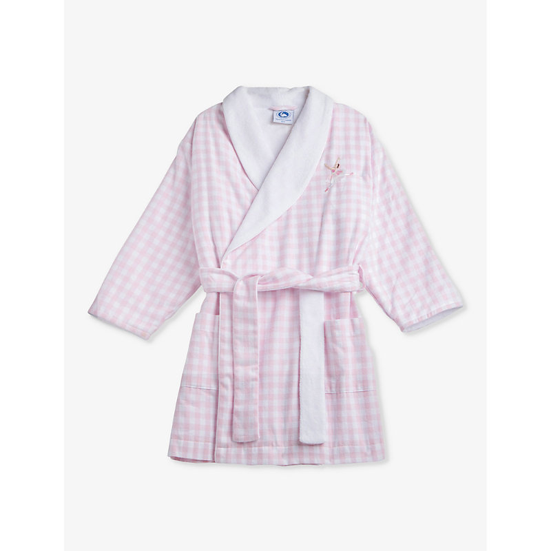 Trotters Kids' Margot Ballerina-appliqué Gingham Cotton Robe 1-11 Years In Pale Pink Gingham