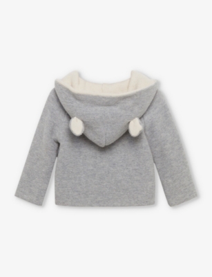 Shop Trotters Grey Marl Teddy Ear-embroidered Wool And Cashmere-blend Coat 1-9 Months