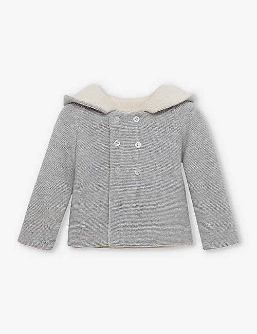 TROTTERS: Teddy ear-embroidered wool and cashmere-blend coat 1-9 months