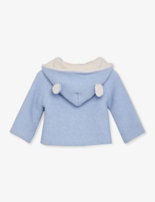 Shop Trotters Pale Blue Teddy Ear-embroidered Wool And Cashmere-blend Coat 1-9 Months