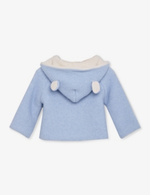 Trotters Pale Blue Teddy Ear-embroidered Wool And Cashmere-blend Coat 1-9 Months In Pale Blue