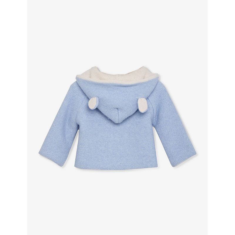 Shop Trotters Teddy Ear-embroidered Wool And Cashmere-blend Coat 1-9 Months In Pale Blue