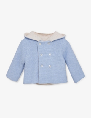 Trotters Babies'  Pale Blue Teddy Ear-embroidered Wool And Cashmere-blend Coat 1-9 Months