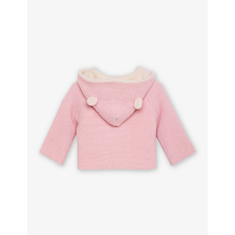 Shop Trotters Teddy Ear-embroidered Wool And Cashmere-blend Coat 1-9 Months In Pale Pink